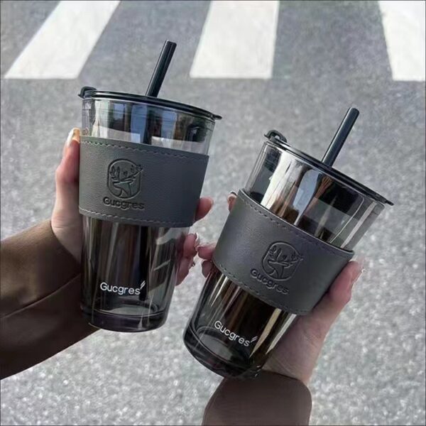 450ml Slub Glass Cup + Straw