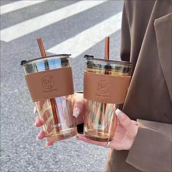 450ml Slub Glass Cup + Straw - Image 2